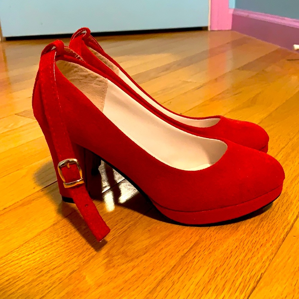 Red fo-suede heels